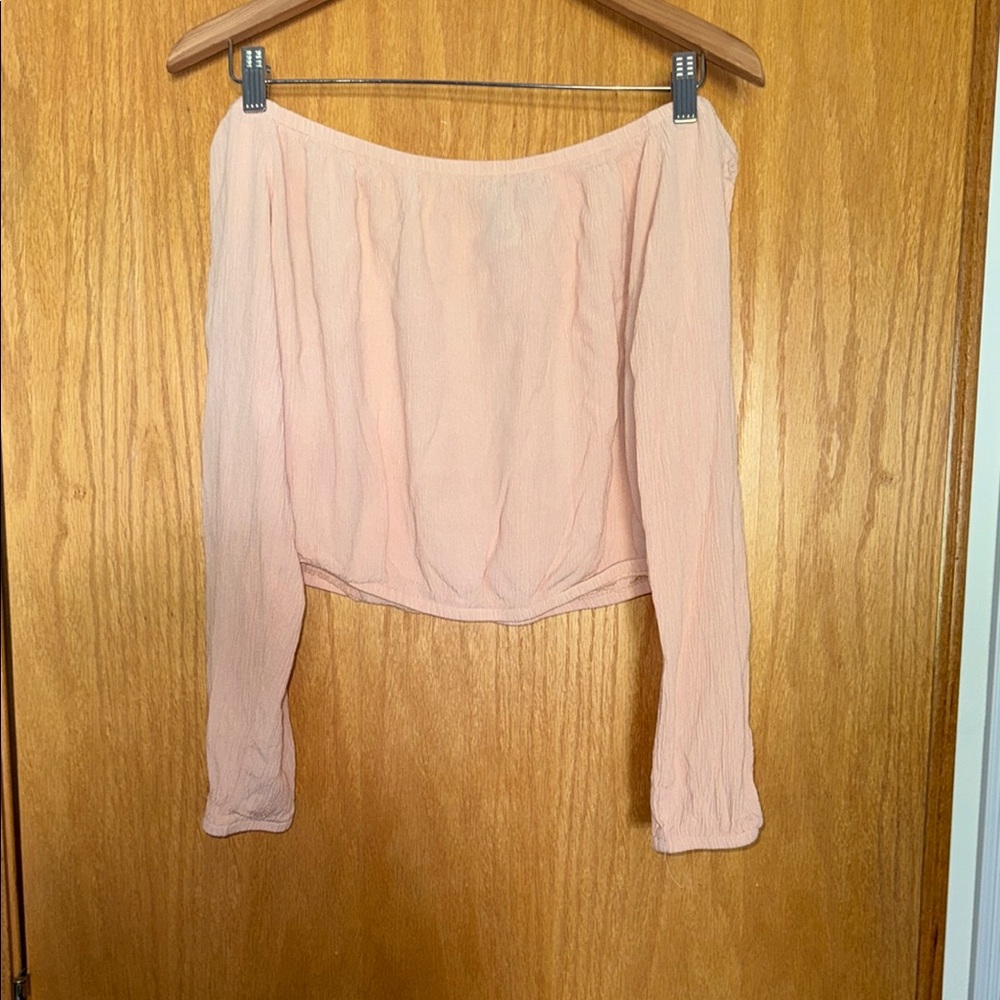 Forever 21 Light Blush Pink Off-the-Shoulder Long Sleeve Top